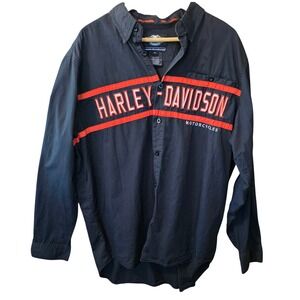 Harley Davidson Motorcycles Mens XL Black Long Sleeve Button Up Embroidered Logo